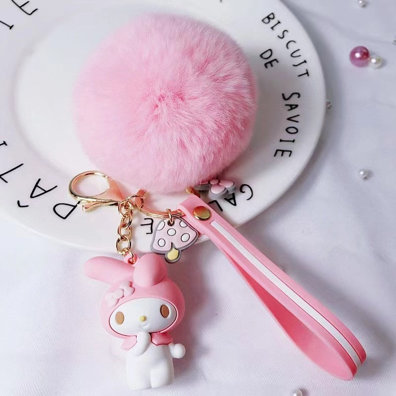 Cute Keychains with Fluffy Rabbit Fur Ball