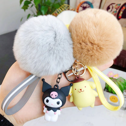 Cute Keychains with Fluffy Rabbit Fur Ball