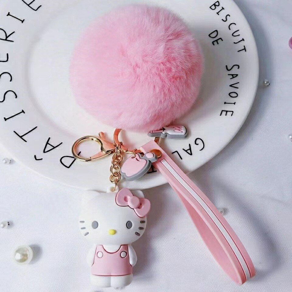 Cute Keychains with Fluffy Rabbit Fur Ball