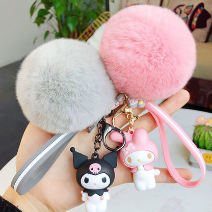 Cute Keychains with Fluffy Rabbit Fur Ball