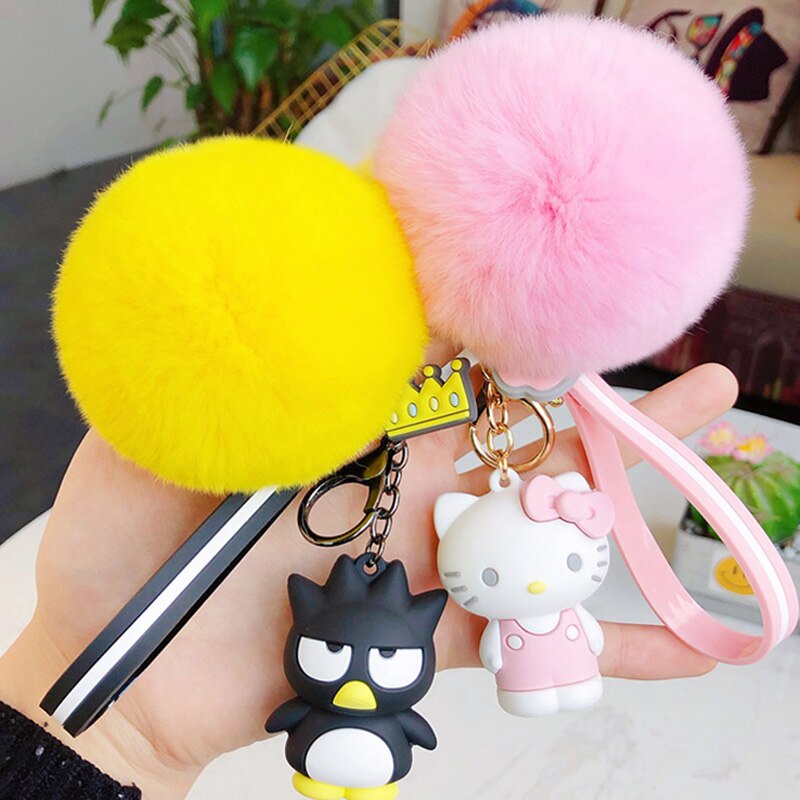 Cute Keychains with Fluffy Rabbit Fur Ball