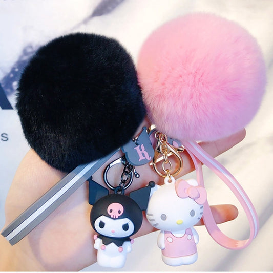 Cute Keychains with Fluffy Rabbit Fur Ball